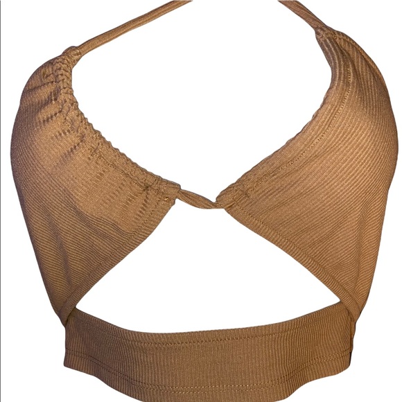 camel ribbed cutout top - Picture 2 of 4